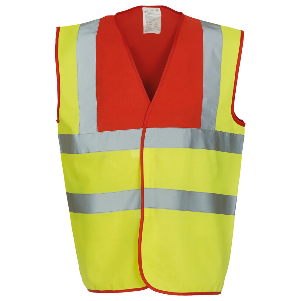 (3Xl, Red/Yellow) Yoko Unisex Adult Hi-Vis Contrast Trim Waistcoat 5063470456956