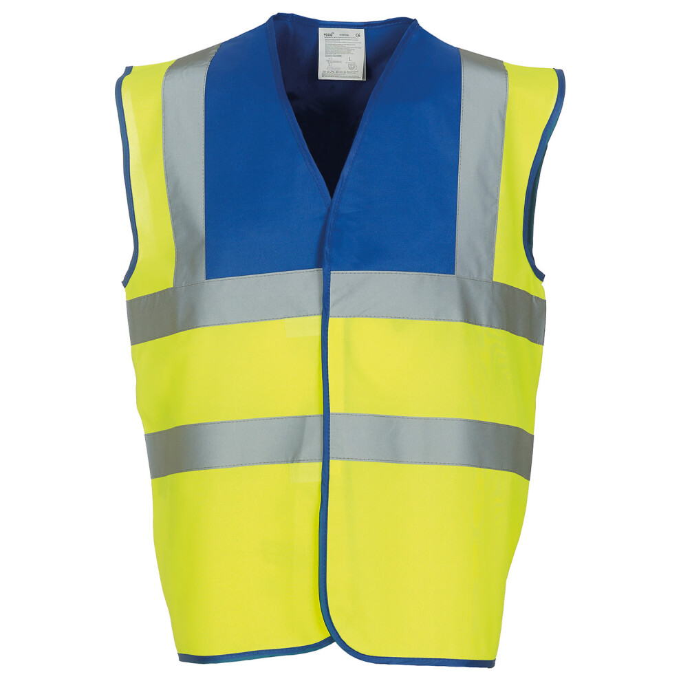 (M, Royal Blue/Yellow) Yoko Unisex Adult Hi-Vis Contrast Trim Waistcoat 5063470457182