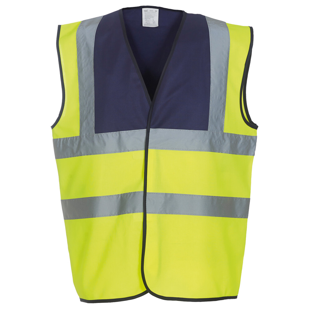 (3Xl, Navy/Yellow) Yoko Unisex Adult Hi-Vis Contrast Trim Waistcoat 5063470456949