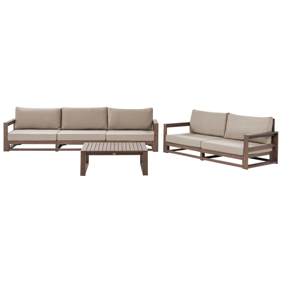 Beliani Timor 5 Seater Garden Lounge Set With Table Dark Certified Acacia Wood Modular Brown
