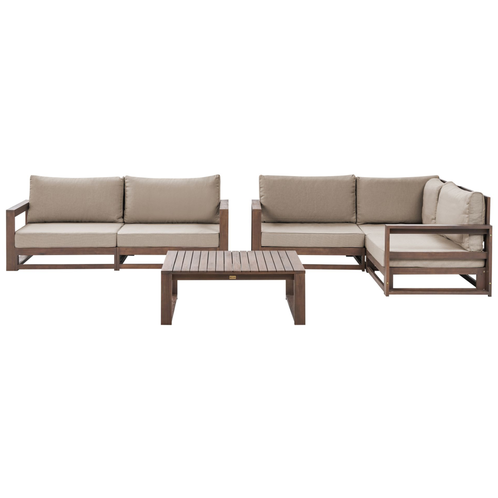 Beliani Timor 4 Seater Garden Lounge Set With Table Dark Certified Acacia Wood Modular Brown