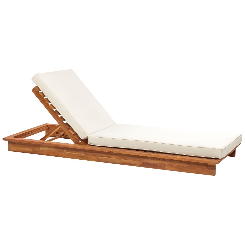 Beliani Sun Lounger With Cushion Granari Reclining Acacia Wood Brown