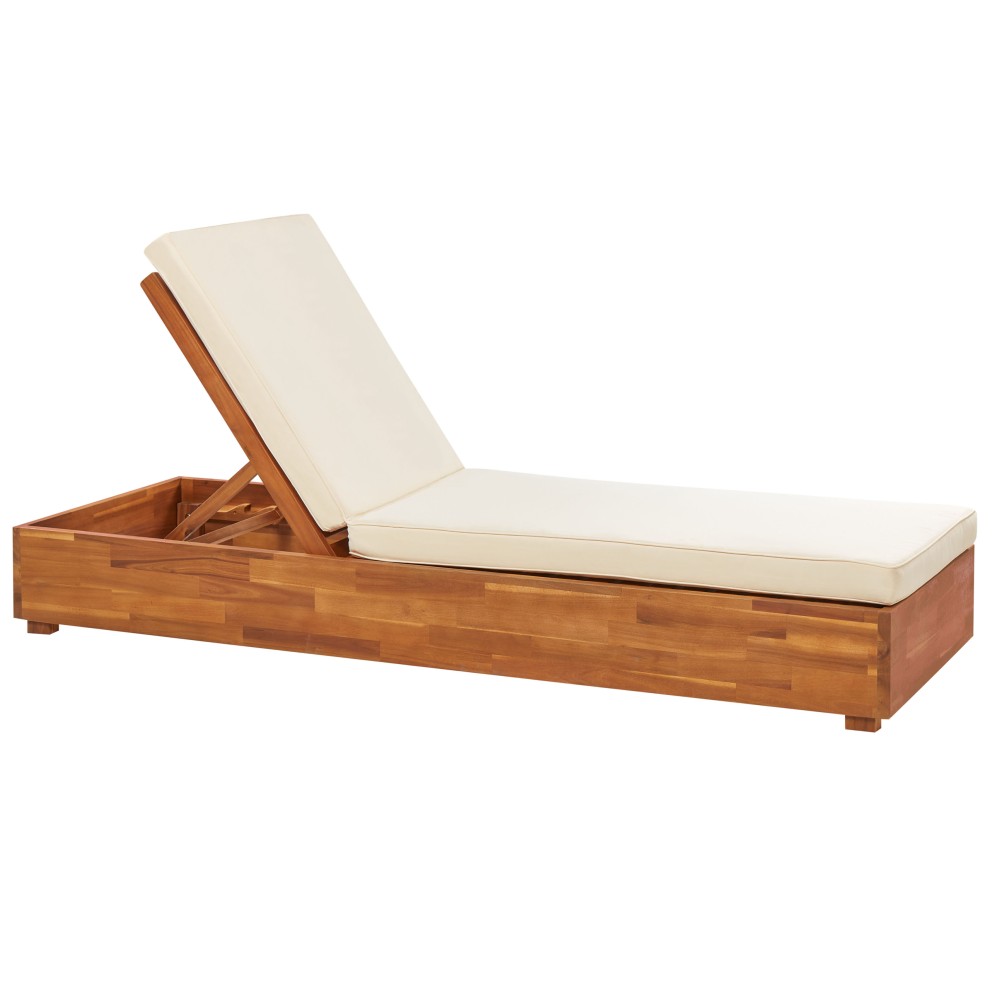 Beliani Sun Lounger With Cushion Fanano Reclining Acacia Wood Brown