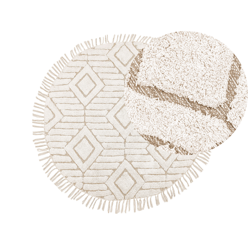 Beliani Rug Horasan Light Beige Ø 140 Cm Cotton