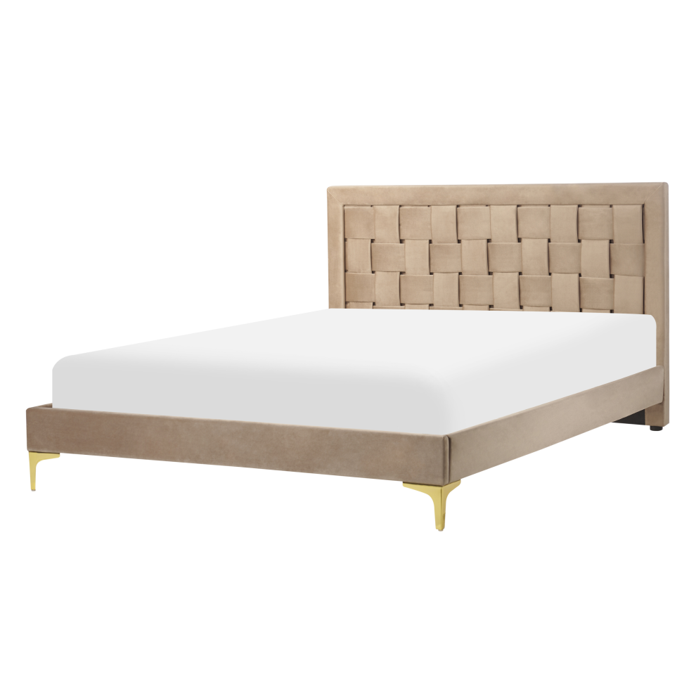 Beliani Bed Velvet Limoux 140 X 200 Cm (Eu Double) Taupe