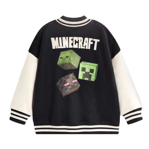 Minecraft (13-14 Years, Black) Minecraft Boys Creeper Varsity Jacket 1