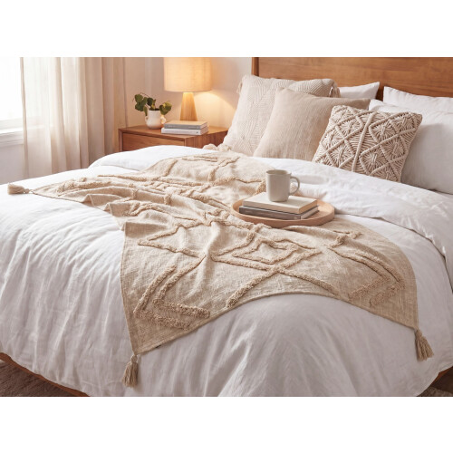 Beliani Blanket MORBI Cotton 130 x 180 cm Beige 1