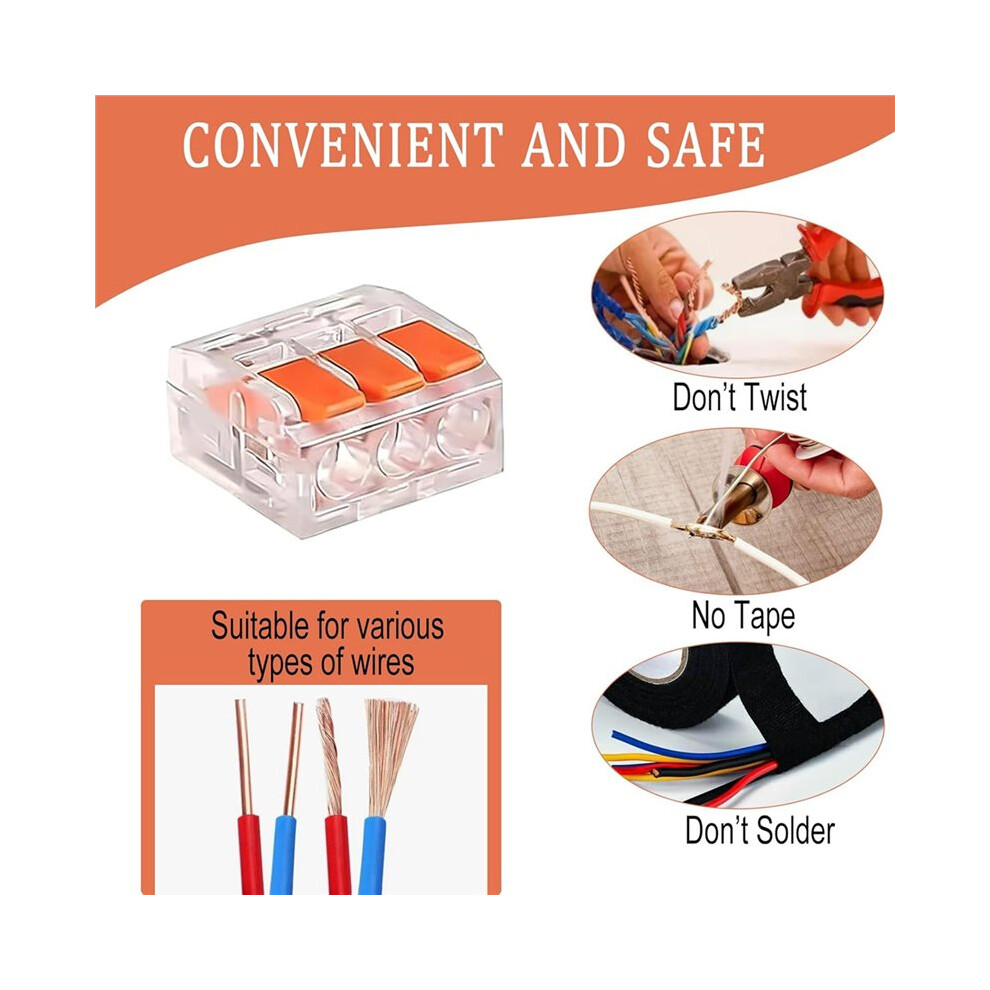 50Pcs Cable Connectors, Lever-Operated Cable Connectors, 3-Pole Electrical Terminal Blocks, Quick-Connect Terminals 4711028457832