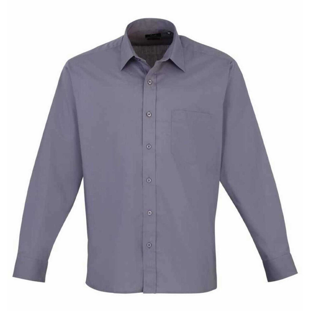 Premier (15In, Steel) Mens Poplin Long-Sleeved Shirt Multicoloured