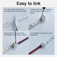 24PCS Led Strip Light Connectors Solderless 2Pin 8mm LED Connectors Strip to Wire for 5-24v Single Color LED Light Tape