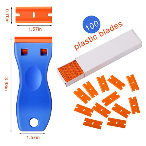 Plastic  Blade Scraper, 8Pcs Scraper Tools with 200 Pcs Plastic Blades, Double   Scraper Cleaning Remover