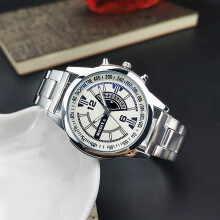 (White) Casual Quartz Business Watch For Men Gd282 Model Blue Glass Steel Strap 9mm Thickness 42mm Characters Diameter Dial