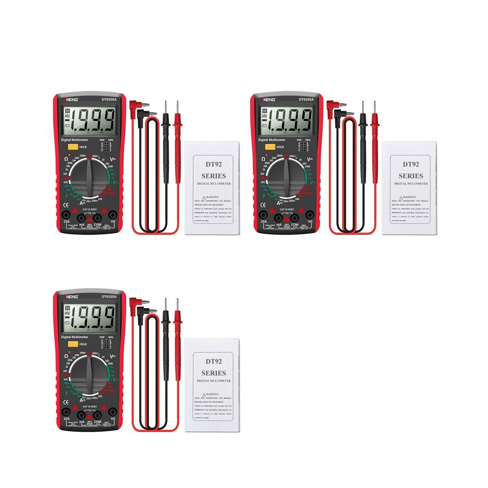 3X Aneng Dt9205a Digital Multimeter Ac/ Transistor Tester Electrical Ncv Test Meter Profesional Analog Auto Range Red 6032221275855