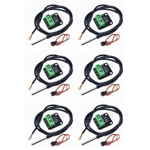 6X DS18B20 Temperature Sensor Module Kit Waterproof 100CM Digital Sensor Cable Probe Terminal Adapter for