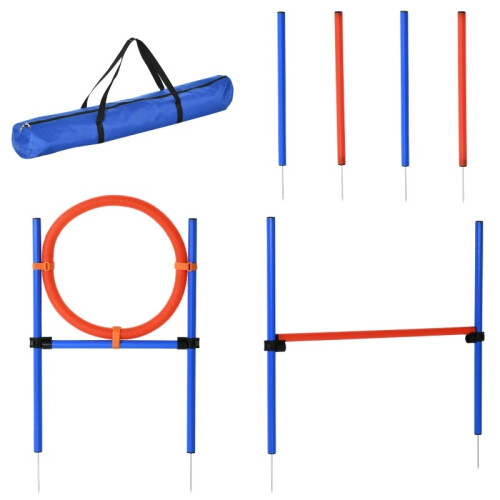 Hunde-Agility-Trainingsset mit Slalom und Hürde, Blau