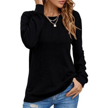 Damenpullover Plissiert Elegant Rundhalsausschnitt Bequem Warm Schwarz S — damenpullover schwarz, plissierter pullover, tunika oversize bluse
