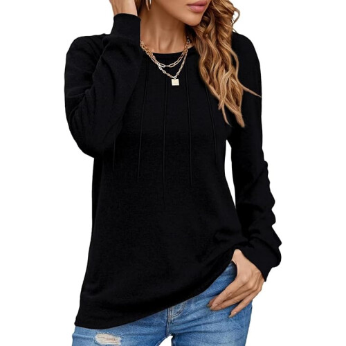 Damenpullover Plissiert Elegant Rundhalsausschnitt Bequem Warm Schwarz S — damenpullover schwarz, plissierter pullover, tunika oversize bluse