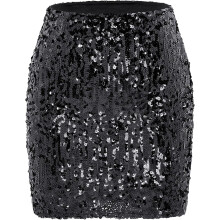 Falda Midi de Lentejuelas Elegante Brillante de Fiesta Festivalera Negra S — falda nochevieja, ropa mujer fiesta