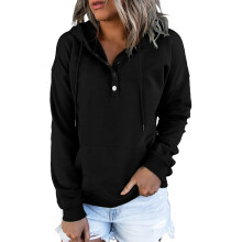 Dokotoo Damen-Hoodie mit Kapuze Warmes, Knopf-auf-Loch zum Aufwärmen mit Tasche Schwarz S — damen hoodie mit kapuze, oversize hoodie schwarz