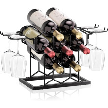 Soporte para vino independiente para 8 botellas de metal negro 32x20x29 cm — botellero acero, estante vino cocina