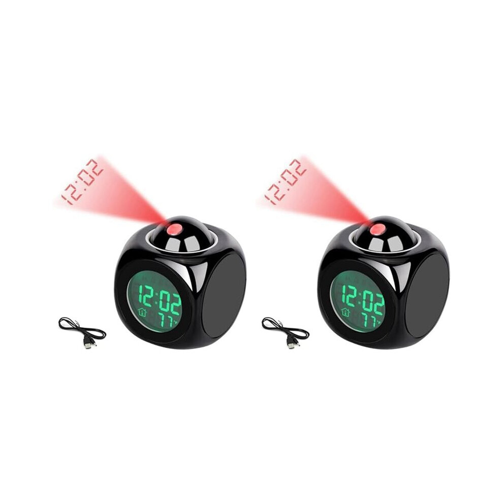 2X Projection Electronic Clock English Clock, Projection Clock Alarm Clock, Lcd Projection Alarm Clock Black 4763131626674