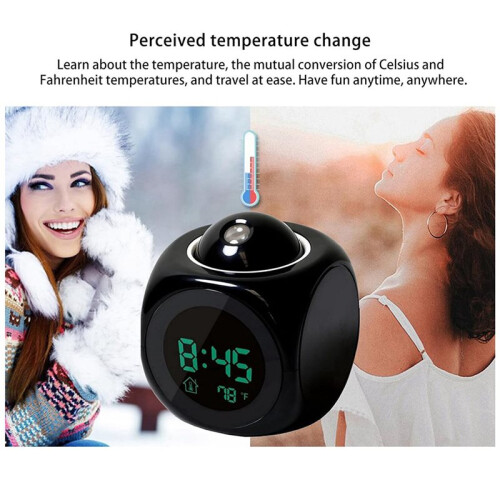 2X Projection Electronic Clock English Clock, Projection Clock Alarm Clock, LCD Projection Alarm Clock Black 2