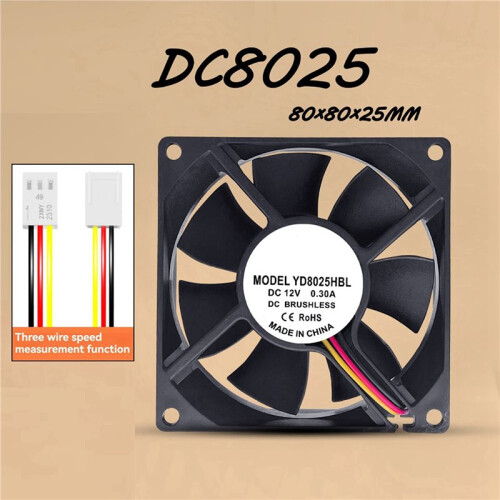 2pcs 8cm Cooling Fan PC Computer Case  12V 0.3A Mute 8025 Fan 3Pin Connector for PC Computer Case 2