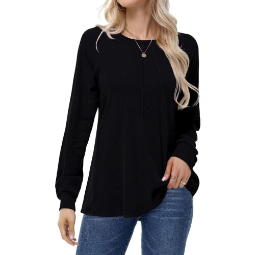 Damenpullover Plissiert Elegant Rundhalsausschnitt Bequem Warm Schwarz S — damenpullover schwarz, plissierter pullover, tunika oversize bluse 1