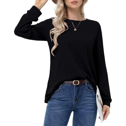 Damenpullover Plissiert Elegant Rundhalsausschnitt Bequem Warm Schwarz S — damenpullover schwarz, plissierter pullover, tunika oversize bluse 2