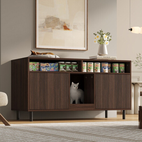 Katzentoilettenschrank mit Ablage und Sandfang, Walnuss 1