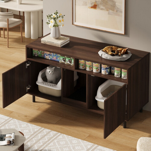 Katzentoilettenschrank mit Ablage und Sandfang, Walnuss 2