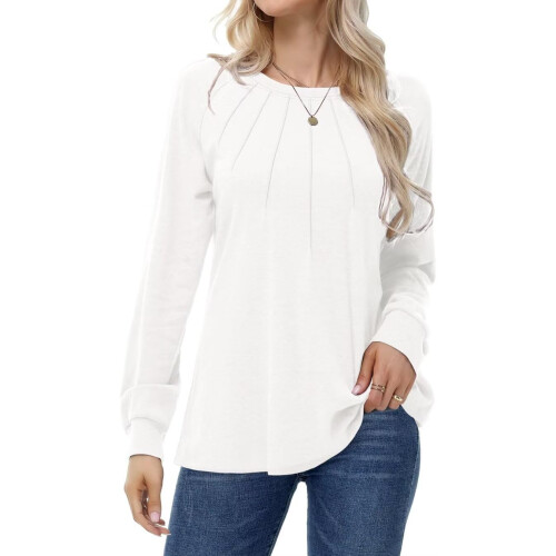 Damenpullover Elegant Gefaltet Rundhalsausschnitt Bequem Warm Weiß L — weißer damenpullover, plissierter pullover, rundhalsausschnitt crew 1