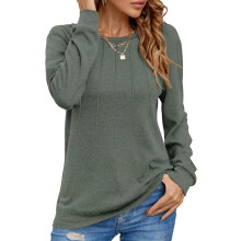 Jersey para Mujer Plisado Elegante Cuello Redondo Cómodo Cálido Verde S — suéter manga larga, moda otoño invierno