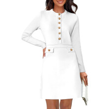Robe Tricotée Femme Mini Élégante Manches Longues Style Vintage Blanc XL — robe pull hiver, tenue automne chic