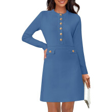 Damen Strickkleid Mini Elegant Langer Ärmel Vintage Blau M — strickkleid mini, elegantes damen kleid, vintage dunkelblau kleid, a line kleid