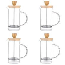 4X Caffettiera A Stantuffo Francese con Filtro In Vetro Borosilicato Ad Alta Resistenza, Caffettiera A Mano, Teiera, Utensili, Coperchio In Legno B
