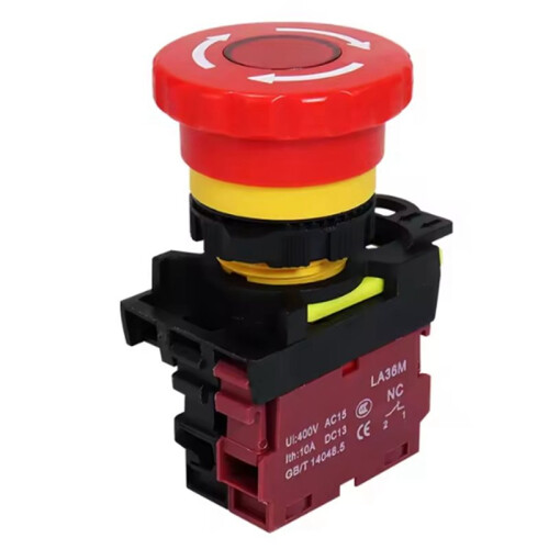 2pcs 22mm LA36M Emergency Stop  Lockable Push Button 1NC Red Mushroom  E-Stop Switches  Off VaneAims 2