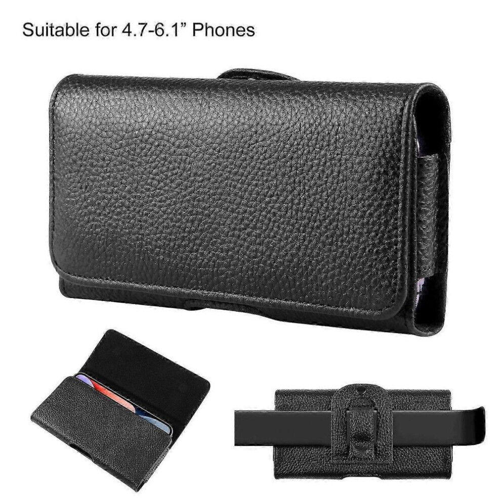 Haweel 4.7-6.1 Inch Litchi Texture Leather Phone Belt Clip Horizontal Carrying Pouch (Black) 26-27S Black 7732331973281
