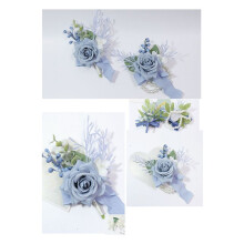 4 STUKS Stoffige Blauwe Corsage en Boutonniere Set, Prom Kunstbloem Pols Corsage Armbanden