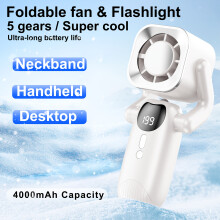 (White) A Foldable Digital Display Ice-Cooling Fan, -Powered, Essential for Outdoor Work And Students. This Compact Fan