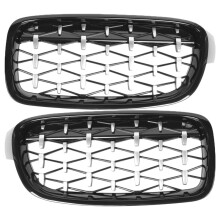 Bil FräMre StöTfåNgare Diamond Kidney Grille Racing Grille för -3-Serien F30 F31 320I 325I 328I 330I 2012-2018 Silver+Svart