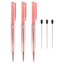 RoséGuld Pen Bling Crystal Point Pen Svart Ink Penna med 3 Extra PåFyllningar (RoséGuld 3 Pack)