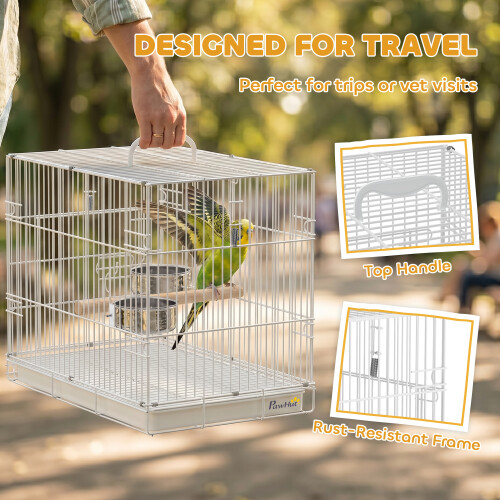 PawHut PawHut Bird Cage Foldable Portable with Top Handle White 2