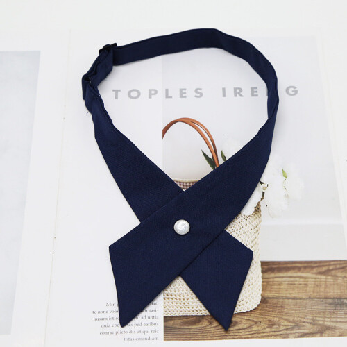 (Navy)Joshi Kōsei Uniform Solid Color Tie Simulation Amber Decoration Cross Bow Tie