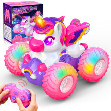 WOOTOY Unicorn Remote Control Cars kids brithday gifts, Toy Cars for girls Age 3+, RC Stunt Car with LED Light