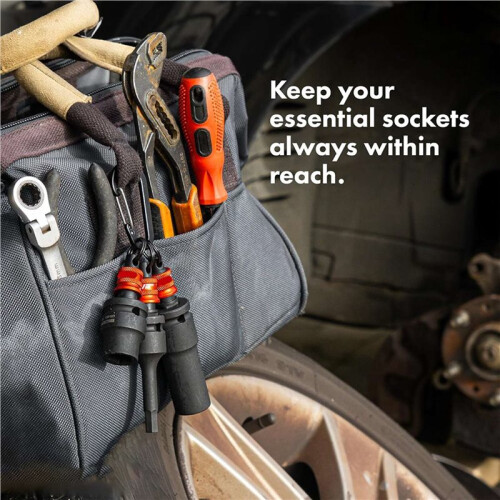 3X Socket Holder Keychain 3pc -1/2inch Socket Organizer with Quick Release and Clip - Impact Wrench and Toolbox