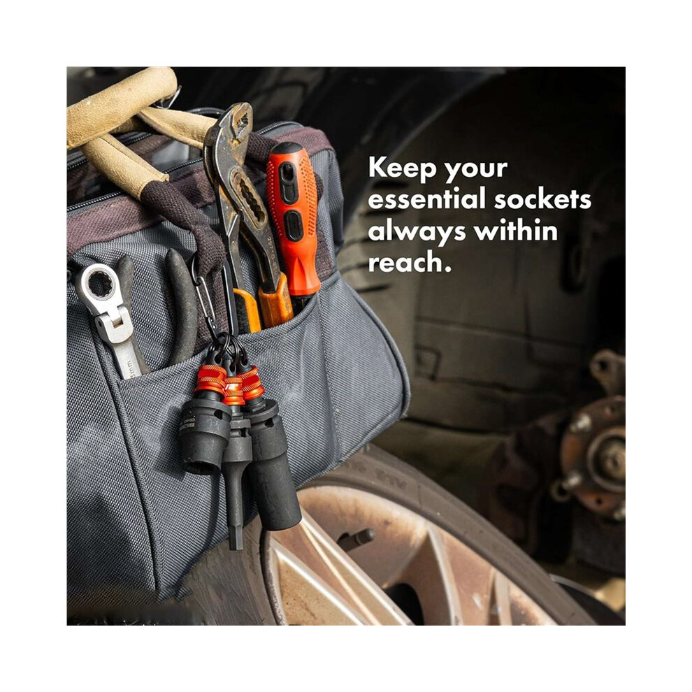 3X Socket Holder Keychain 3Pc -1/2Inch Socket Organizer With Quick Release And Clip - Impact Wrench And Toolbox 6033698805484