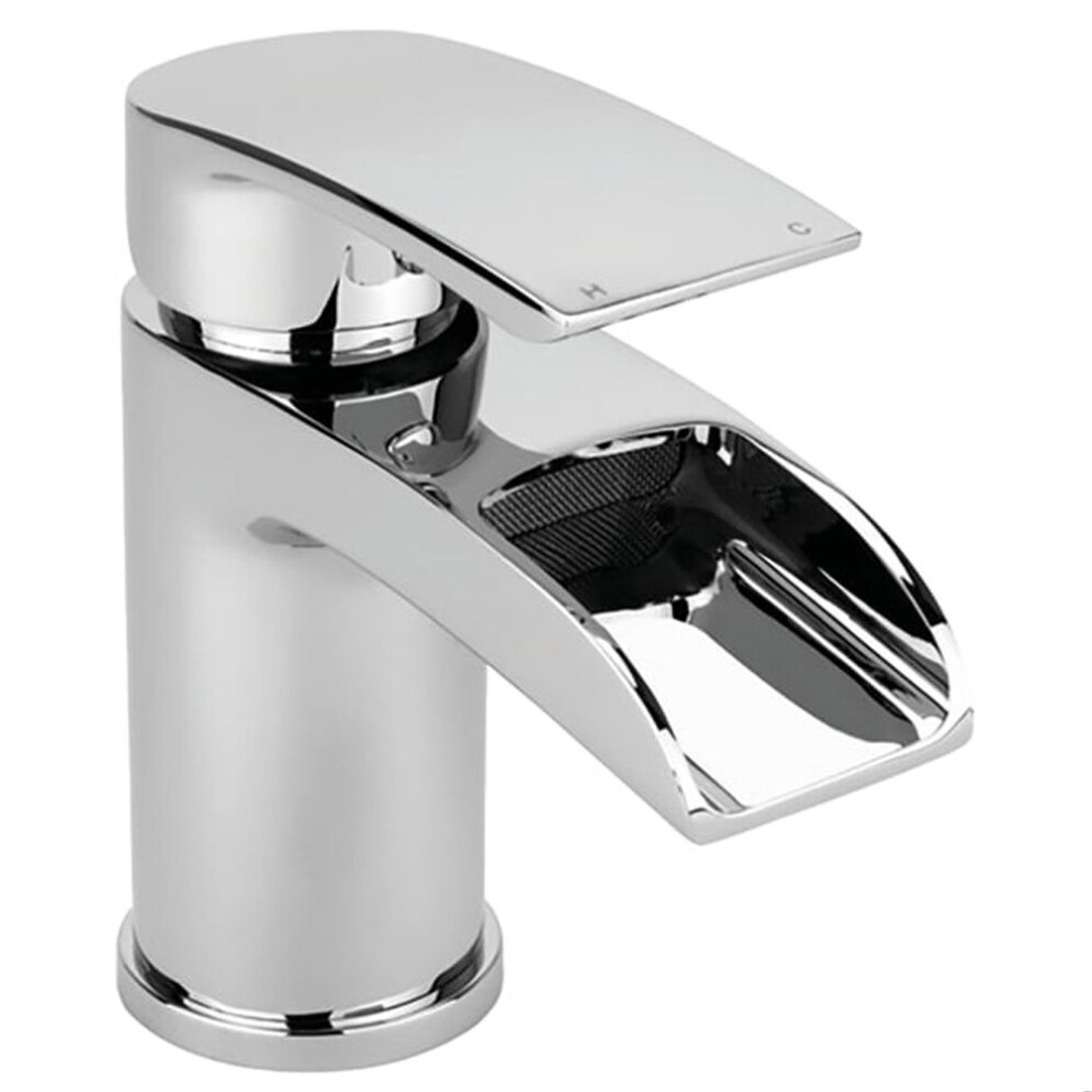 Modern Bathroom Waterfall Spout Mono Basin Mixer Tap - Chrome 5056817736538