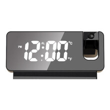 Digital Mirror 180 Projector  Ceiling Projector Bedside Alarm Clock USB Charging for Bedroom Living Room Black