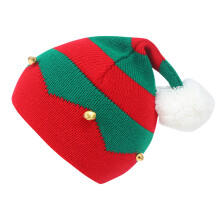 (Adult RedGreen) Adult Christmas And Children Striped Knitted Hat With Bell For Winter Decoration